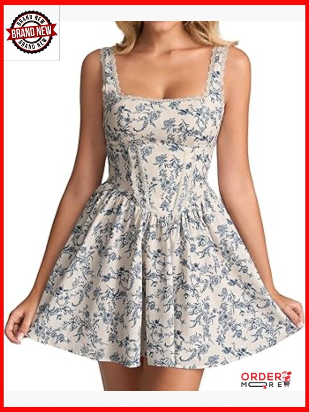 Lace Floral Corset Mini Dress Bow Tie Smocked Flowy Graduation Dress